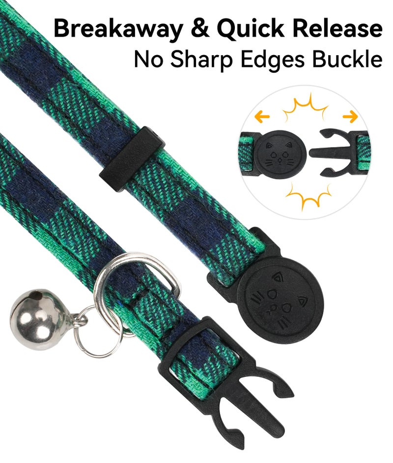 Joytale Upgraded Cat Collar with Bells, Breakaway Cat Collars with Bow Tie, 2 Pack Girl Boy Safety Plaid Kitten Collars, Green+Red - Image 5